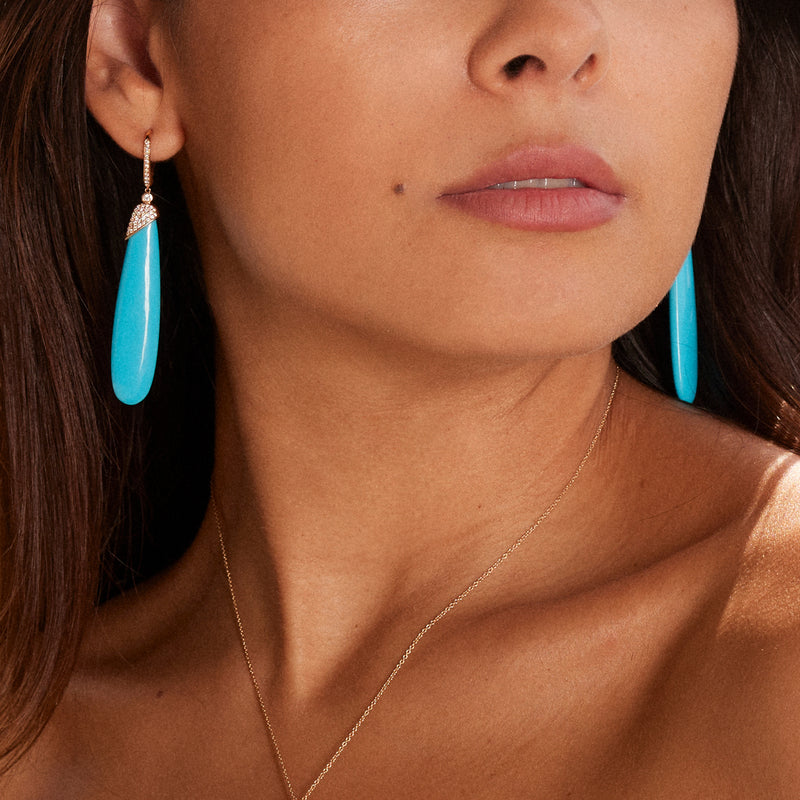 Boucles d'oreilles Turquoise Drop - or blanc 18k