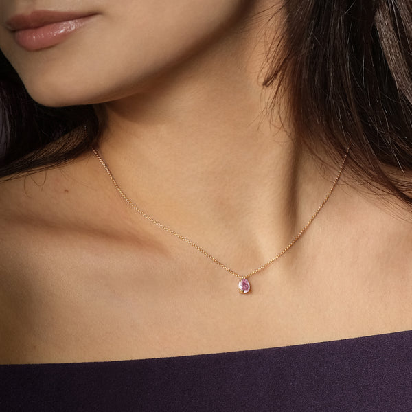 Necklace The Little Tear of Joy Pink Sapphire 0.50ct - Yellow Gold 18k 