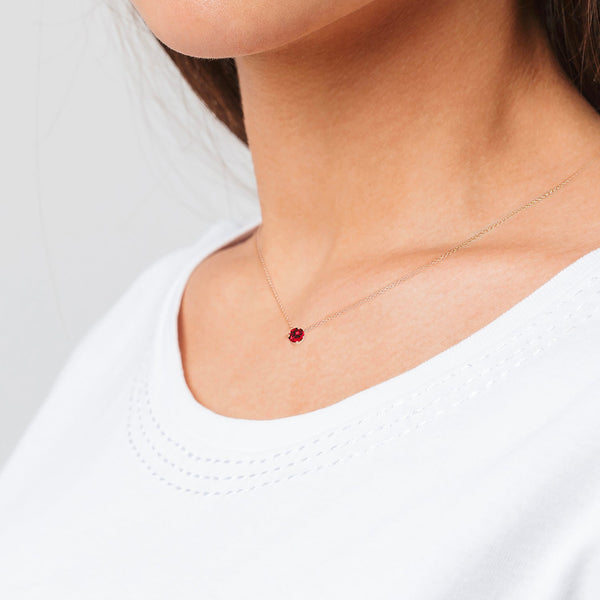 Necklace Solitaire Ruby - Red Gold 18k