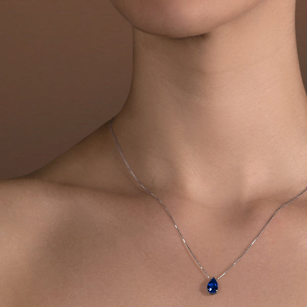Halskette The Tear of Joy Blue Sapphire 0.80 Karat - Weissgold 18 K