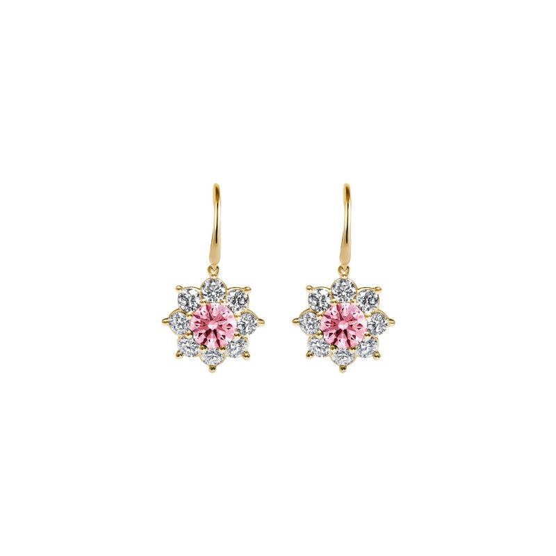 Earrings The Blooming Pink Flower 0.25 - Yellow Gold 18k